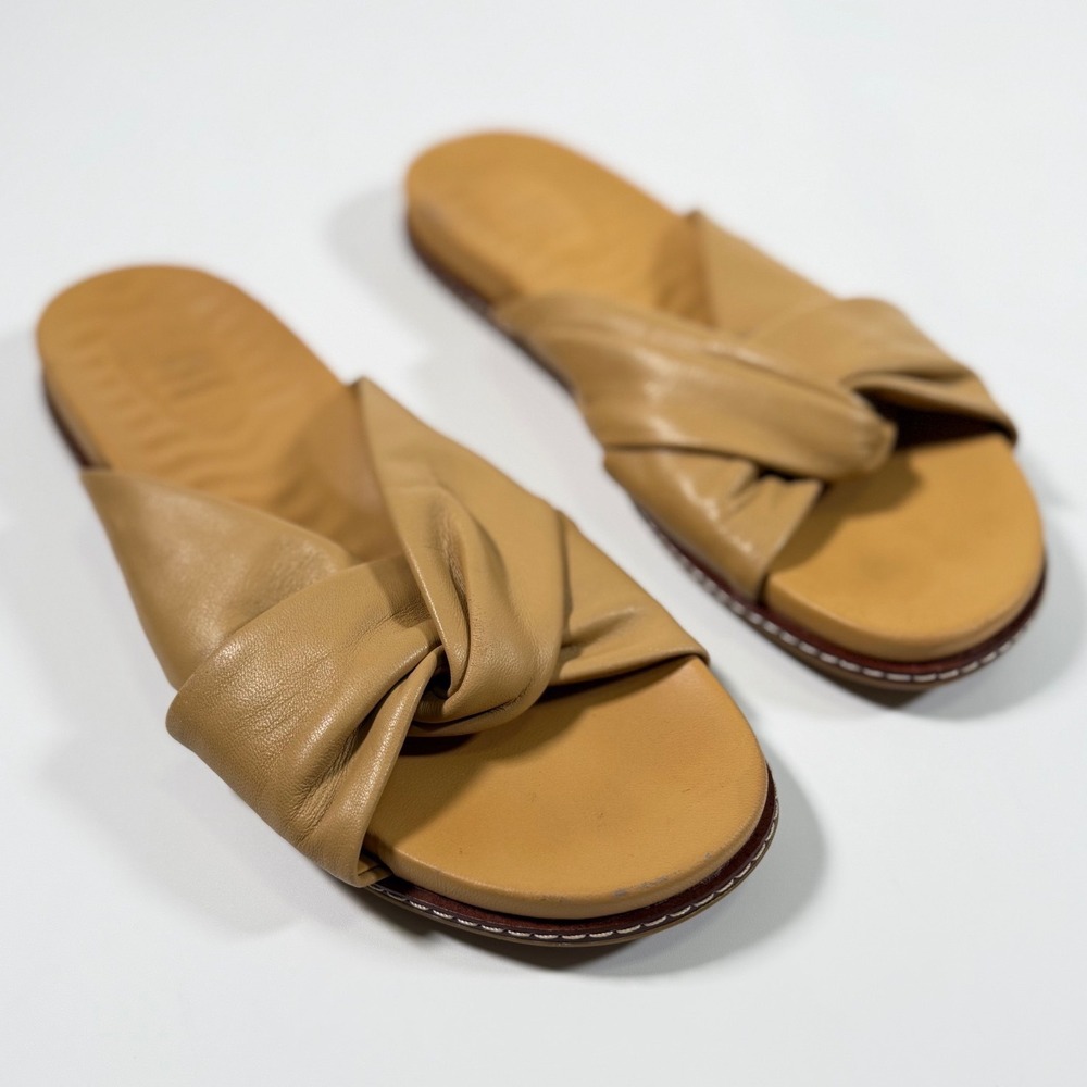 Sperry Gold Cup Tan Leather Twist Slide Sandals Minimalist Old Money 9